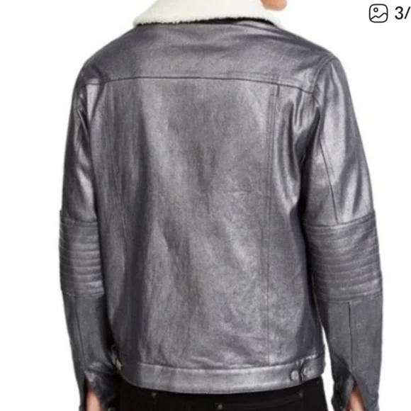 Michael Kors Metallic Gray JacketWhite Sherpa Removable Collar.Size L